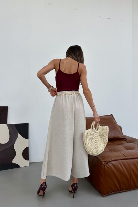 Beli Lastik Geniş Paça Pantolon Taş