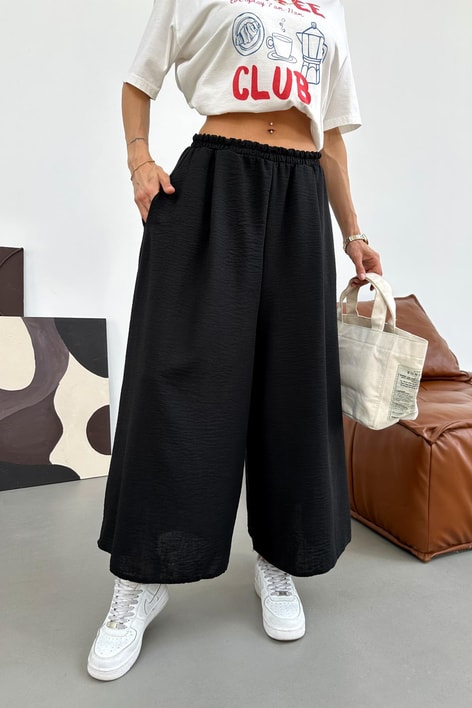 Beli Lastik Geniş Paça Pantolon Siyah