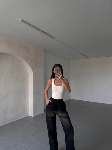Beli Lastikli Gabardin Pantolon Siyah