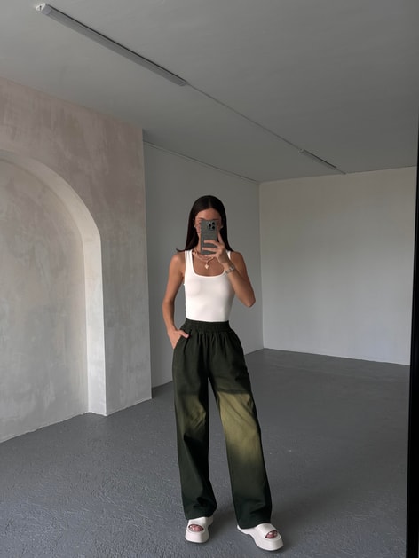 Beli Lastikli Gabardin Pantolon Yeşil