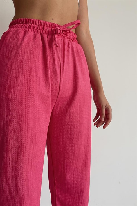 Beli Lastikli Krinkıl Pantolon Fuşya