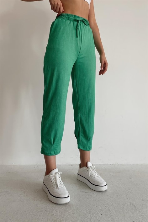 Beli Lastikli Krinkıl Pantolon Yeşil