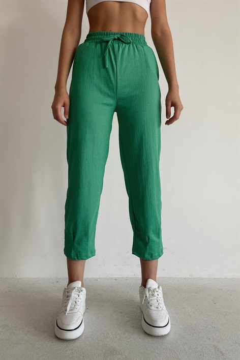 Beli Lastikli Krinkıl Pantolon Yeşil