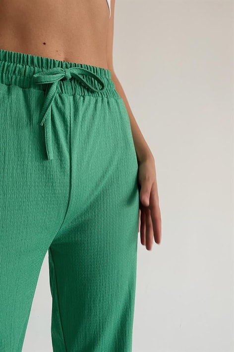 Beli Lastikli Krinkıl Pantolon Yeşil