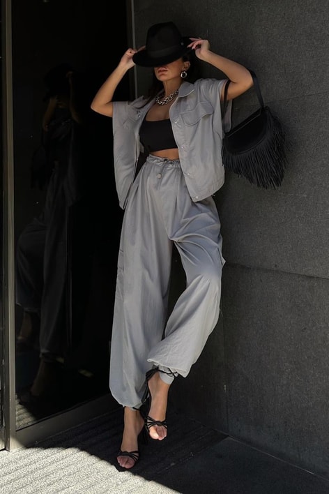 Bol Paça Kargo Paraşüt Pantolon Gri