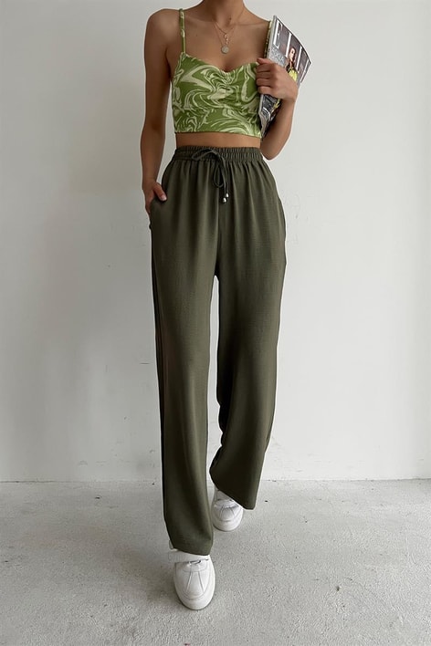 Bol Paça Tensel Pantolon Haki