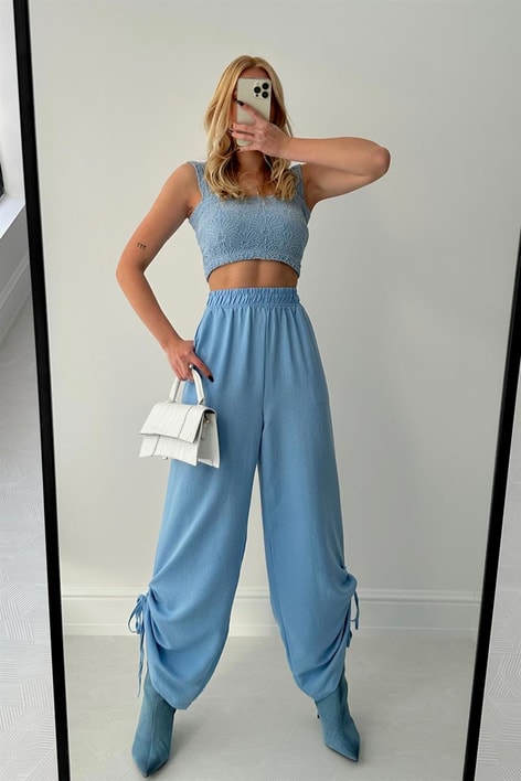 Büzgülü Summer Pantolon Bebe Mavi