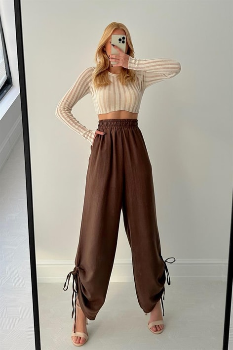 Büzgülü Summer Pantolon Kahve