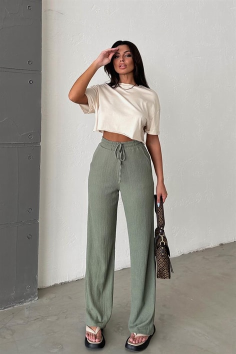 Cepli Krinkıl Pantolon Haki