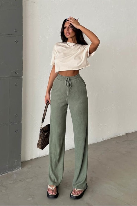 Cepli Krinkıl Pantolon Haki