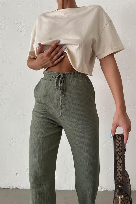 Cepli Krinkıl Pantolon Haki