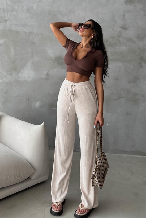 Cepli Krinkıl Pantolon Taş