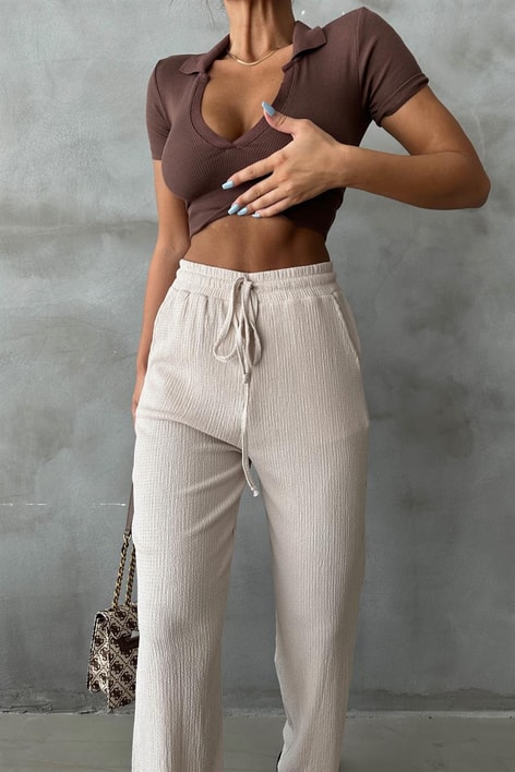 Cepli Krinkıl Pantolon Taş