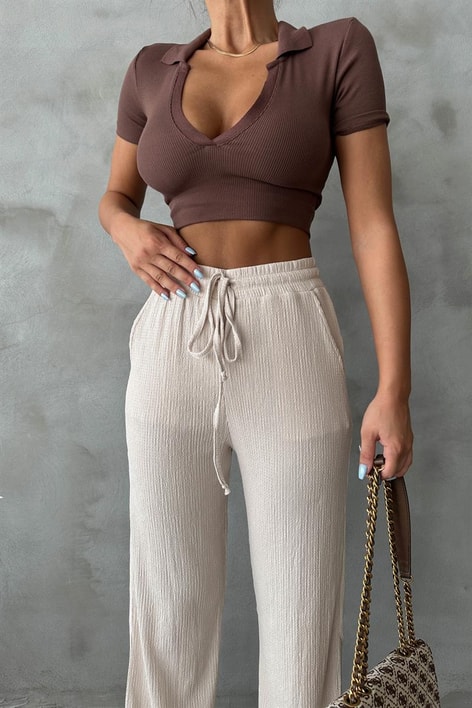 Cepli Krinkıl Pantolon Taş