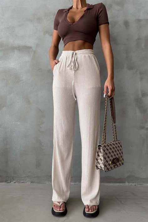 Cepli Krinkıl Pantolon Taş