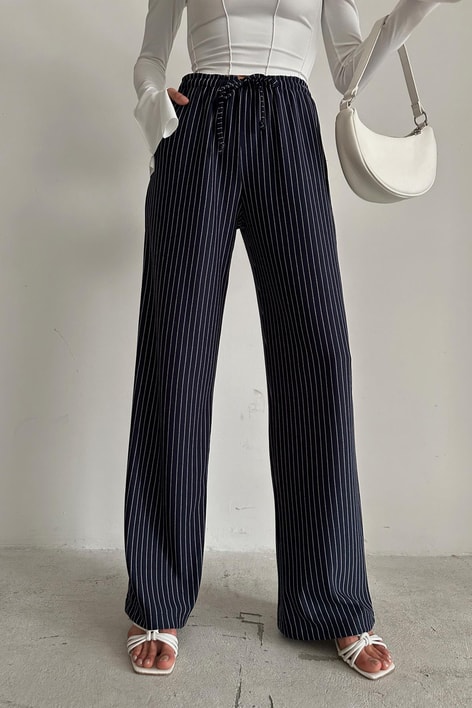 Çizgili Rahat Pantolon Lacivert