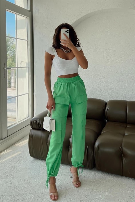 Çok Cepli Jogger Pantolon Açık Yeşil