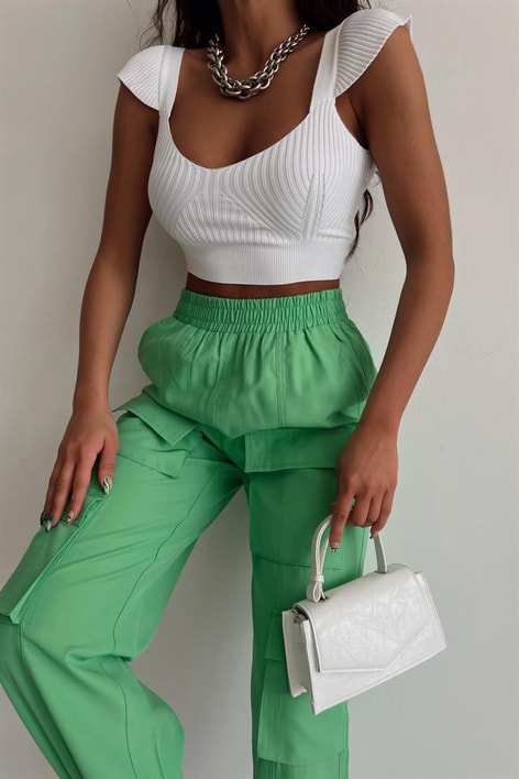 Çok Cepli Jogger Pantolon Açık Yeşil