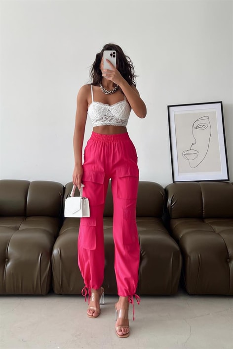 Çok Cepli Jogger Pantolon Fuşya
