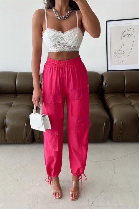 Çok Cepli Jogger Pantolon Fuşya