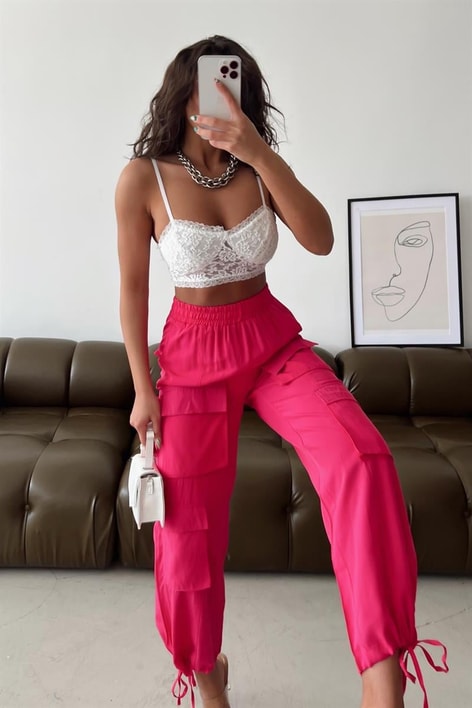 Çok Cepli Jogger Pantolon Fuşya