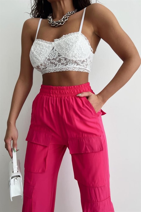 Çok Cepli Jogger Pantolon Fuşya