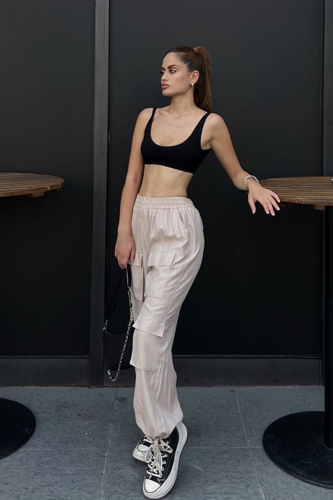 Çok Cepli Jogger Pantolon Taş