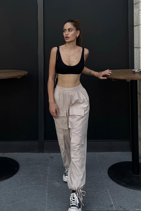 Çok Cepli Jogger Pantolon Taş