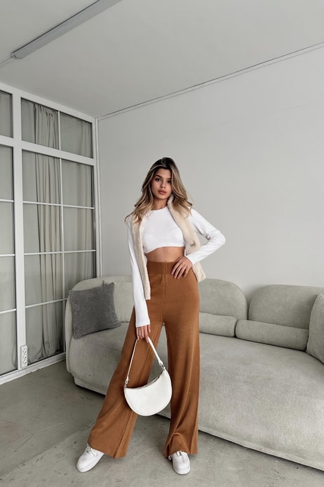 Color Triko Pantolon Camel