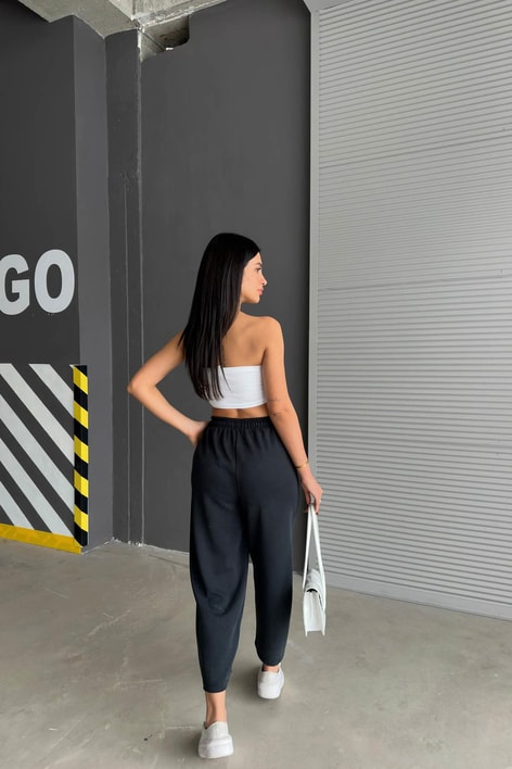 Dikiş Detay Şalvar Pantolon Gri