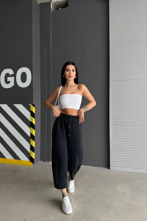 Dikiş Detay Şalvar Pantolon Gri