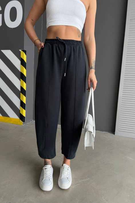 Dikiş Detay Şalvar Pantolon Gri