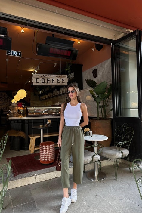 Dikiş Detay Şalvar Pantolon Haki