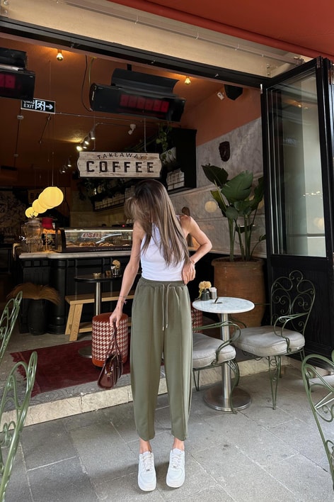 Dikiş Detay Şalvar Pantolon Haki