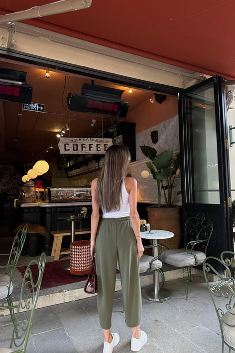 Dikiş Detay Şalvar Pantolon Haki