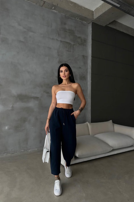 Dikiş Detay Şalvar Pantolon Lacivert