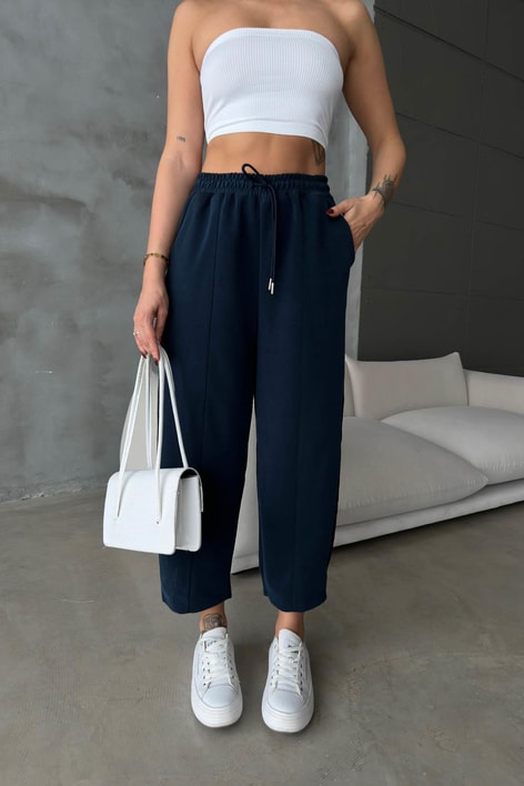 Dikiş Detay Şalvar Pantolon Lacivert