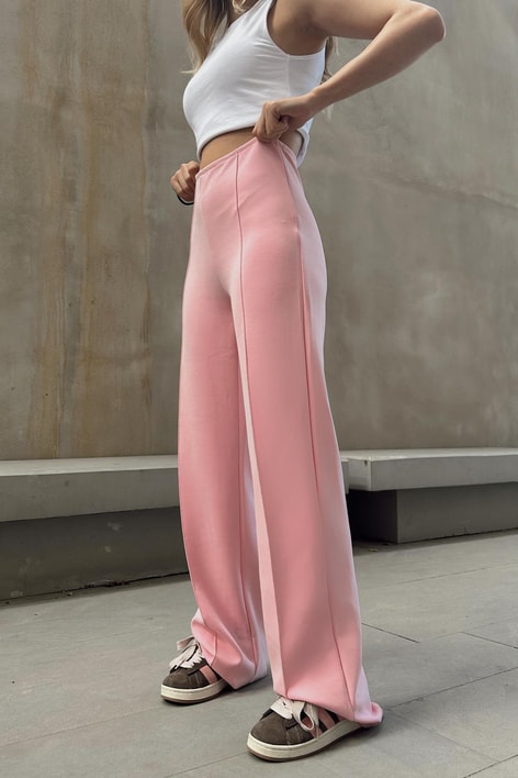 Dikiş Detay Scuba Palazzo Pantolon Pembe