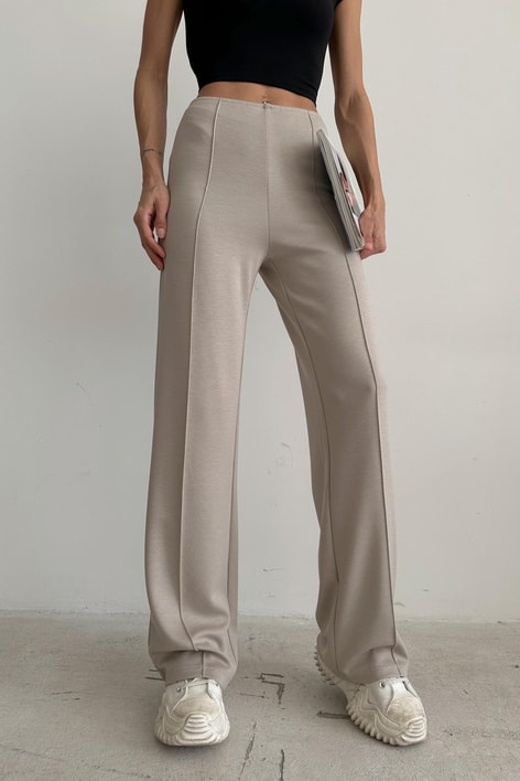 Dikiş Detay Scuba Palazzo Pantolon Bej