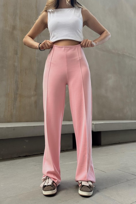 Dikiş Detay Scuba Palazzo Pantolon Pembe