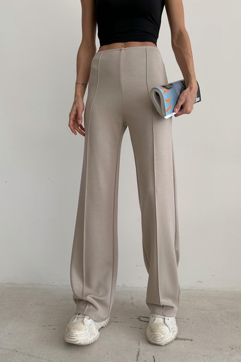 Dikiş Detay Scuba Palazzo Pantolon Bej