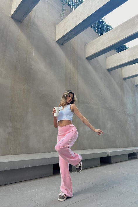 Dikiş Detay Scuba Palazzo Pantolon Pembe