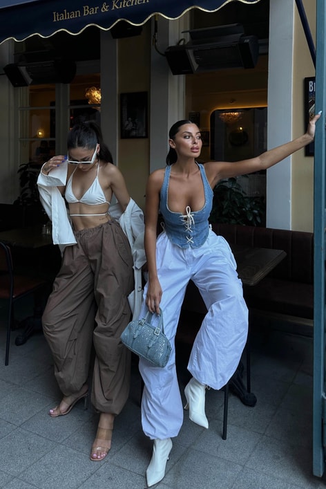 Diz Detay Paraşüt Pantolon Kahverengi