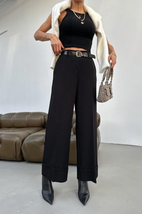 Duble Paça Kemerli Pantolon Siyah