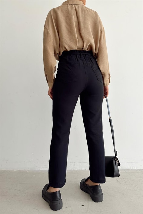 Elastik Bel Kemerli Pantolon Siyah