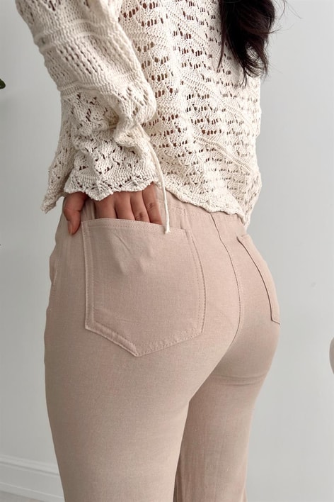 Elastik Bel Kemerli Pantolon Taş