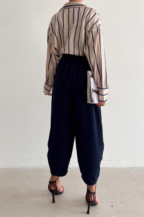 Elastik Belli Balon Pantolon Lacivert