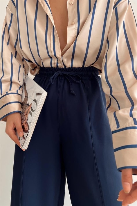 Elastik Belli Balon Pantolon Lacivert