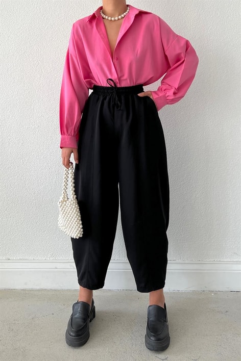 Elastik Belli Balon Pantolon Siyah