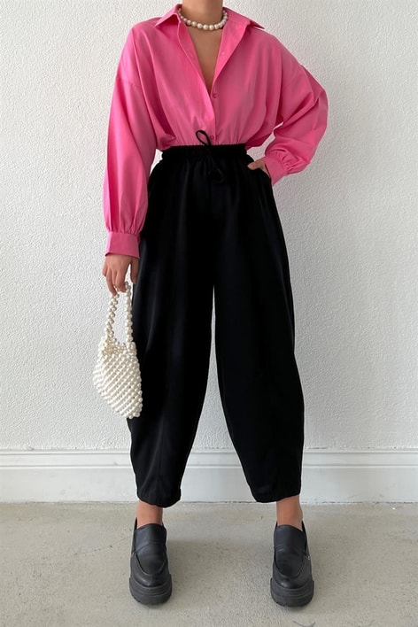 Elastik Belli Balon Pantolon Siyah